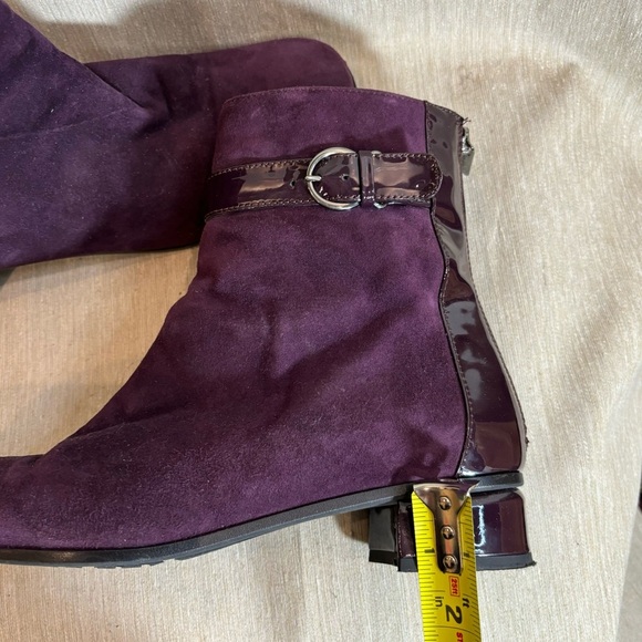 AQUATALIA Sz 9.5 Luanna Purple Suede Patent Leather Made in Italy Ankle Booties - Picture 5 of 10